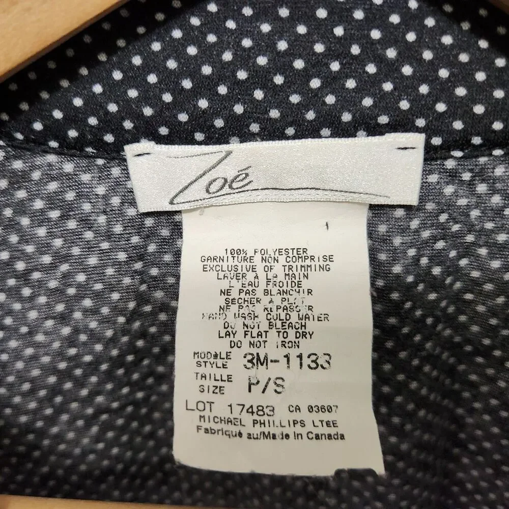 ZOÉ Women’s Black Polka Dot Button Front Tunic Top Size P/S - Picture 4 of 7